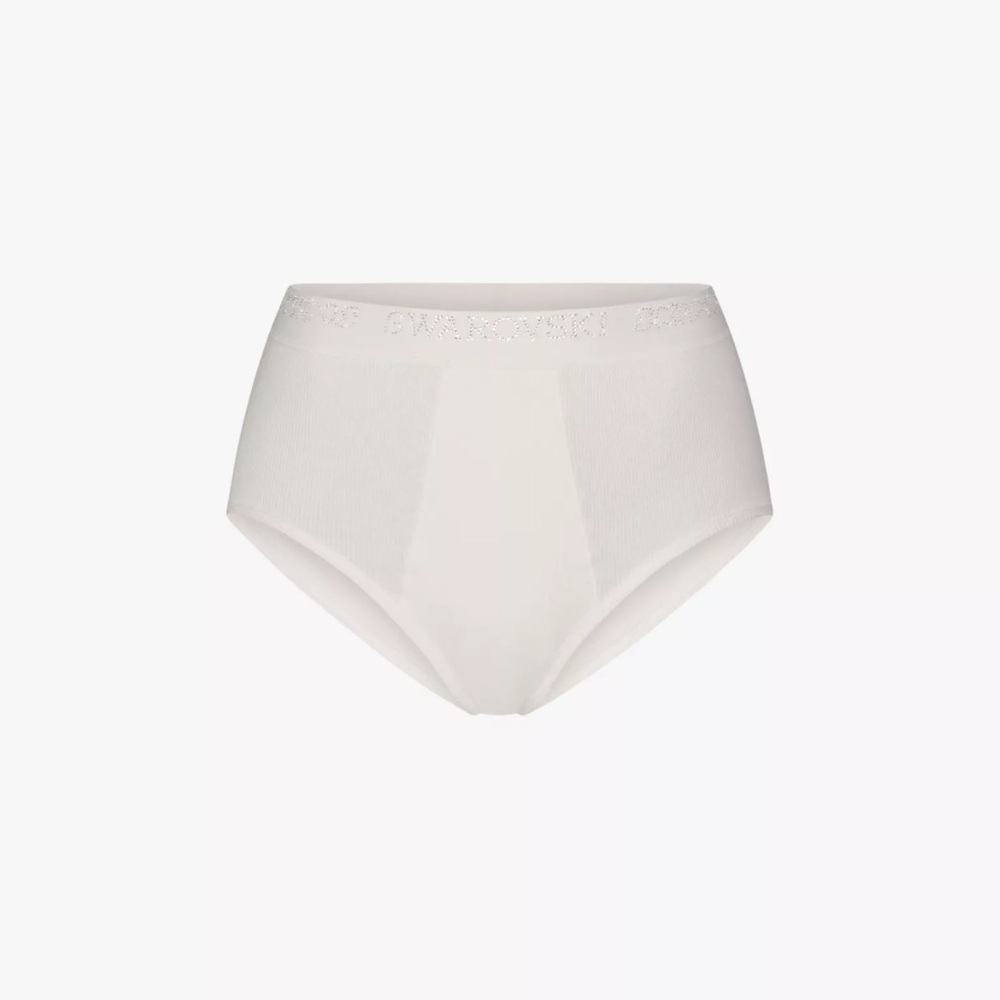 Skims x Swarovski Cotton Rib Crystal High-Waisted Brief Marble White XXL NEW